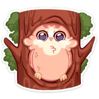 😁 b036111d owl, tree, cute, animal, forest, sticker, nature, bird whatsapp sticker