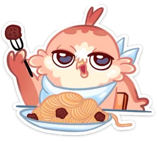 😋 bbc6a3ce bird, food, spaghetti, meatballs, cute, cartoon, sticker, illustration whatsapp sticker
