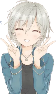 😄 20f3f7d6 Anime, Fille, Signe de paix, Mignon, Dessin animé, Joyeux telegram sticker