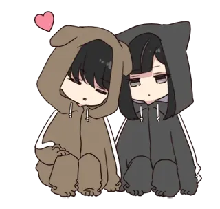 💓 81ef3dda dễ thương, kawaii, anime, động vật, áo hoodie, trái tim, bạn bè, cặp đôi telegram sticker