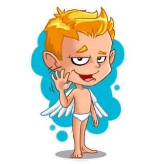 👋 fc2812f7 Мультфильм, Ангел, Милый, Персонаж, Крылья, Приветствие, Дружелюбный telegram sticker