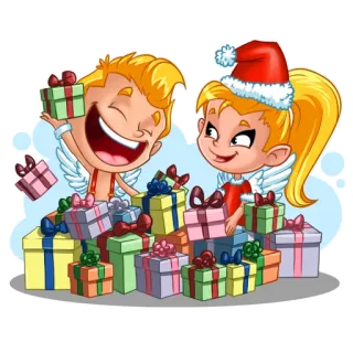 🎁 507db676 christmas, gifts, presents, angels, cartoon, holidays telegram sticker