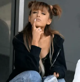 📀 27d5b996 Ariana Grande singer, pop star, celebrity, hairstyle, ponytails, finger telegram sticker