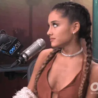 📀 ec6946c2 Ariana Grande celebrity, singer, woman, portrait, microphone, radio, braids telegram sticker