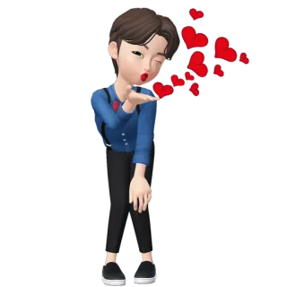 😘 3d97fac6 kartun, hati, cinta, ciuman, cium jauh, avatar 3D whatsapp sticker