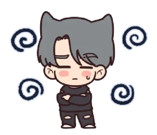 🌀 04cb3988 Мультфильм, Аниме, Персонаж, Кошачьи уши, Чиби, Грустный, Раздраженный telegram sticker