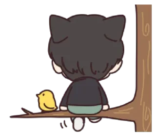 🪵 4cc9afaf кот, птица, дерево, аниме, грустный telegram sticker