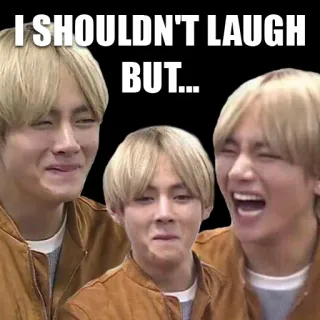 😅 81eee4bf I SHOULDN'T LAUGH BUT... Meme, śmiejący się, śmieszne, Kpop, BTS telegram sticker