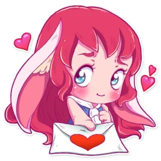 💌 43da7284 Anime, Kawaii, Mignon, Amour, Coeur, Lettre, Cheveux Roux, Dessin Animé whatsapp sticker