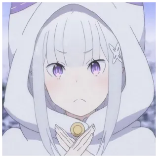 🔪 9a71b445 Emilia Re:Zero アニメ, 女の子, エミリア, キャラクター, 可愛い, 白髪, パーカー telegram sticker