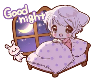 🍭 f485feba Good night bonne nuit, sommeil, nuit, mignon, animé, dessin animé, lit telegram sticker