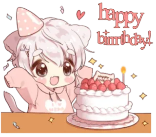 🎂 8c6e9ff7 happy birthday! ulang tahun, kue, perayaan, imut, kawaii, gaya anime telegram sticker