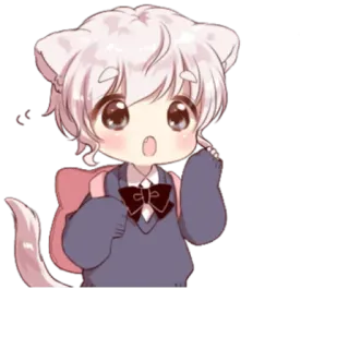😍 f6646395 imut, anime, chibi, kawaii, seragam sekolah, telinga kucing, manga, stiker telegram sticker
