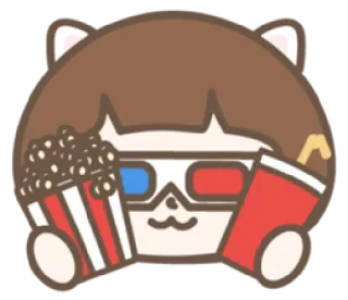 🍿 2bbaad40 猫, 爆米花, 汽水, 电影, 3D眼镜, 可爱, 贴纸 telegram sticker