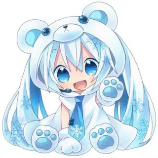💙 05591584 Hatsune Miku Anime, Fofo, Chibi, Vocaloid, Inverno, Floco de neve, Urso, Moletom com capuz telegram sticker