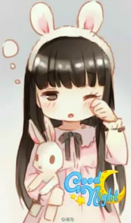 😴 8800f298 Good Night boa noite, sono, coelho, desenho animado, fofo, menina, kawaii telegram sticker