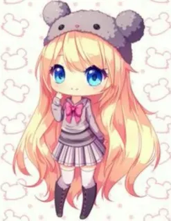 🤔 bbde75b1 Garota anime, Chibi, Kawaii, Fofo, Cabelo loiro, Chapéu de urso, Desenho animado telegram sticker