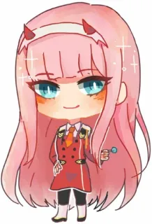 😈 fd626a0b Zero Two Darling in the Franxx Anime, Personagem, Zero Two, Darling in the Franxx, cabelo rosa, Chibi telegram sticker