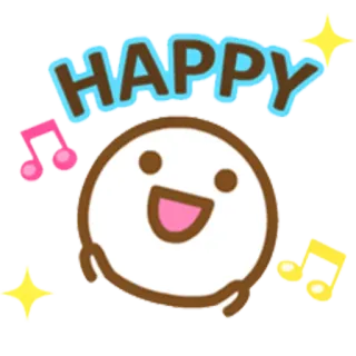 😃 67bf1c24 HAPPY joyeux, gai, dessin animé, enjoué, musique, étoiles whatsapp sticker