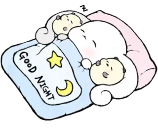 ☁ 93122d14 Good Night 잘 자요, 수면, 귀여운, 동물, 별, 달 whatsapp sticker