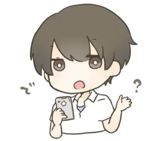 😕 06f17cc0 аниме, мультфильм, парень, смартфон, в замешательстве whatsapp sticker
