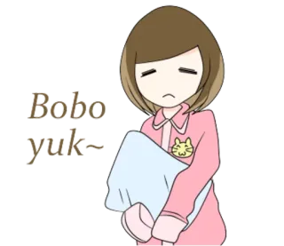 😴 4f721f15 Bobo yuk~ 困倦, 卡通, 动漫, 女孩, 睡衣 telegram sticker