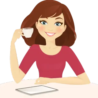 ☕️ be2e36d7 женщина, кофе, планшет, улыбается, мультфильм, девушка, цифровой, технологии telegram sticker