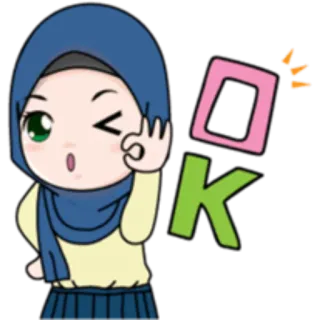 👍 52076f50 OK Cartoon, Mädchen, Hijab, Ok, Geste whatsapp sticker