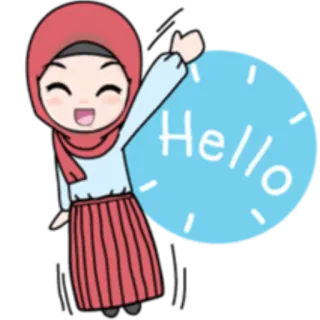 😃 b8091241 Hello Gruß, Hijab, Cartoon, Mädchen, freundlich whatsapp sticker