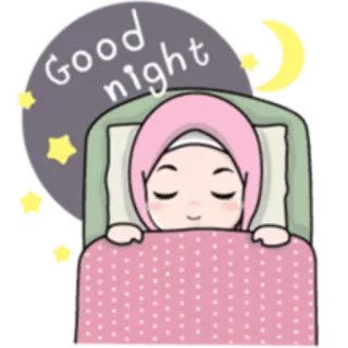 🌟 cf9c523e Good night gute Nacht, Schlaf, Mond, Sterne, muslimisch, Hijab, Bett whatsapp sticker