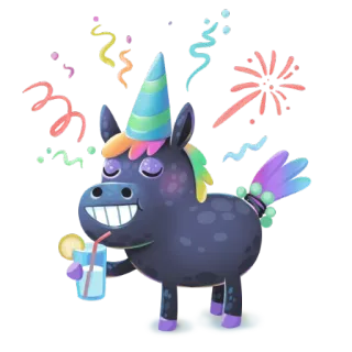 😇 106e4678 kỳ lân, tiệc, lễ kỷ niệm, cầu vồng, vui nhộn, lễ hội, hoạt hình whatsapp sticker