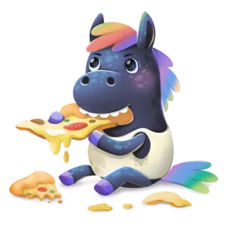 🙃 e0f06d02 ngựa, hoạt hình, pizza, cầu vồng, ăn, động vật, thức ăn, nhãn dán whatsapp sticker