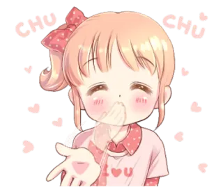 😘 724c5c03 CHU CHU anime, dziewczyna, słodkie, kawaii, serce, pocałunek, całus, miłość whatsapp sticker
