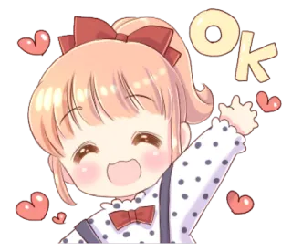 👌 7582c322 OK słodkie, anime, dziewczyna, serca, ok, kawaii whatsapp sticker