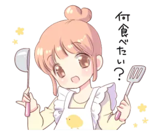 🥄 f8600173 何食ベたい？ gotowanie, anime, dziewczyna, kuchnia, jedzenie whatsapp sticker