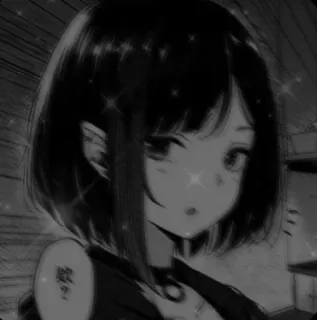 🖤 69ebaf42 嘘? anime meisje, schattig, zwart wit, manga, japans, cartoon telegram sticker