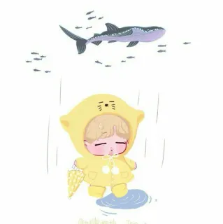 🍭 371d7009 Kreskówka, Słodkie, Deszcz, Zwierzę, Ryba, Parasol telegram sticker