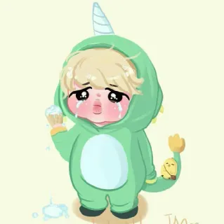 🍭 65f16ca9 smutny, płaczący, kreskówka, dziecko, dinozaur, jednorożec, lody telegram sticker