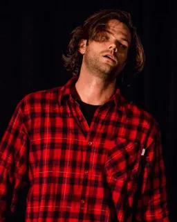 😩 6de5ffe0 đàn ông, áo sơ mi kẻ caro, đỏ, thường ngày, chân dung telegram sticker