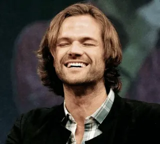 😆 f3ff7847 Sam Winchester Supernatural đàn ông, diễn viên, nụ cười, hạnh phúc telegram sticker