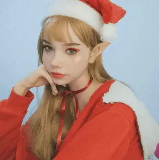🦉 0f6f4920 精灵, 圣诞节, 圣诞帽, 女孩, 肖像, 可爱, 节日 whatsapp sticker