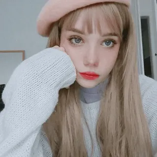 ⚰ 2d2119a8 女人, 肖像, 女孩, 贝雷帽, 金发, 毛衣, 美丽 whatsapp sticker