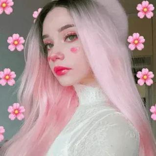 🥥 9acf7301 女人, 花, 粉色头发, 美丽, 化妆, 自拍 whatsapp sticker