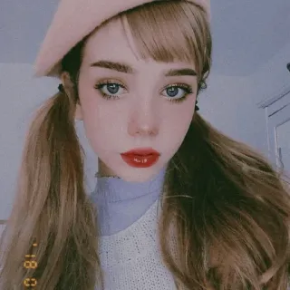 🦉 9c2ef045 肖像, 女孩, 女人, 美女, 脸, 头发, 贝雷帽 whatsapp sticker