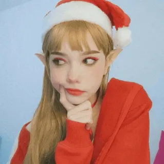 🥥 dd9bfc8f 精灵, 圣诞节, 圣诞帽, 肖像, 可爱, 女孩 whatsapp sticker