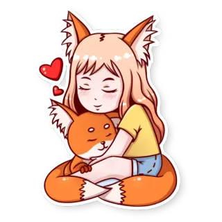 ❤️ 5b4a8199 volpe, ragazza, animale, cartoni animati, carino, abbraccio, amore telegram sticker