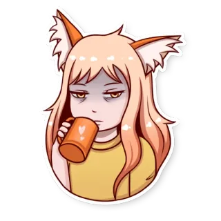 😪 df8d8868 ragazza volpe, anime, manga, assonnato, tazza, stanco telegram sticker