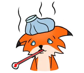 🤒 35495396 renard, malade, malade, thermomètre, poche de glace, dessin animé, animal telegram sticker