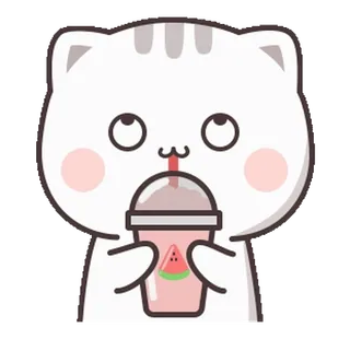 🙄 20032365 แมว, เครื่องดื่ม, แตงโม, น่ารัก, สติกเกอร์, การ์ตูน telegram sticker