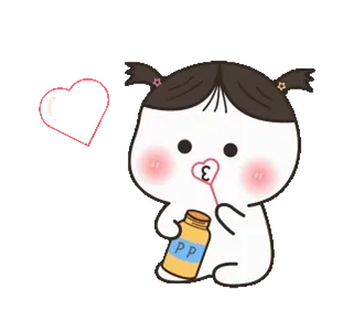 💕 e4ccc89a PP cute, cartoon, girl, blowing bubbles, heart, innocent telegram sticker